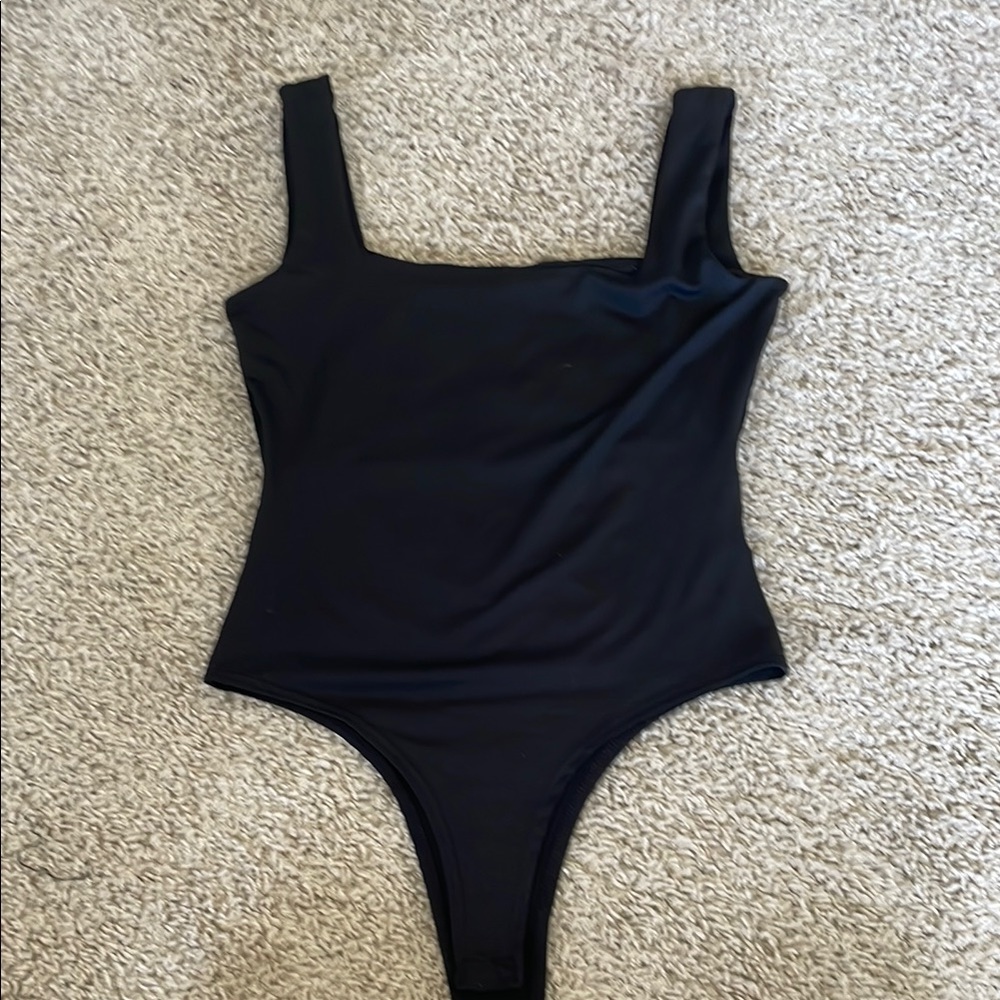 Black Bodysuit with Wide Straps and Square Neckline